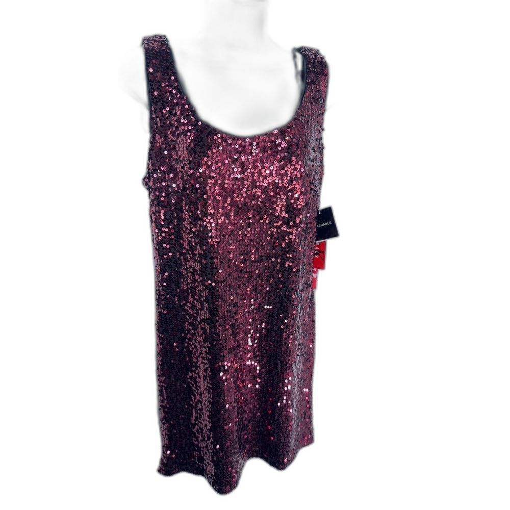 R&K Originals Women's Sequin Sheath Dress Size 12 Maroon Burgundy Cocktail NWT